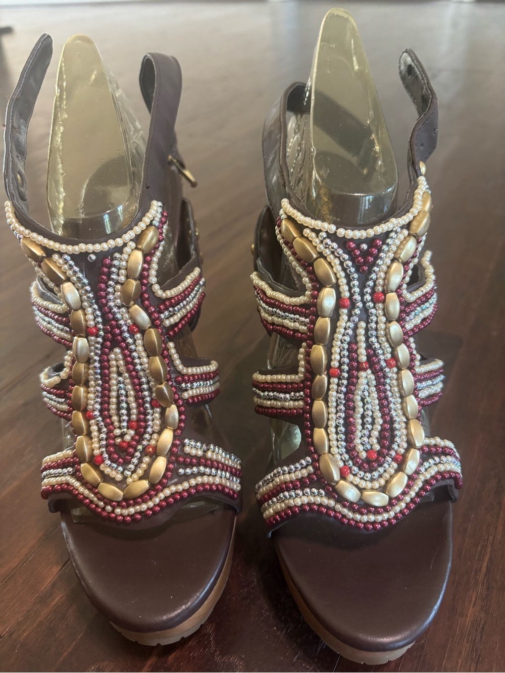Embellished Maroon Women's Slingback Platform Sandals